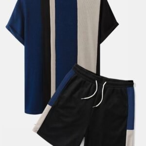 Contrasting Color Knitted Stitching Shirts Shorts