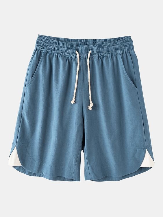 Men Cotton Solid Color Casual Shorts 